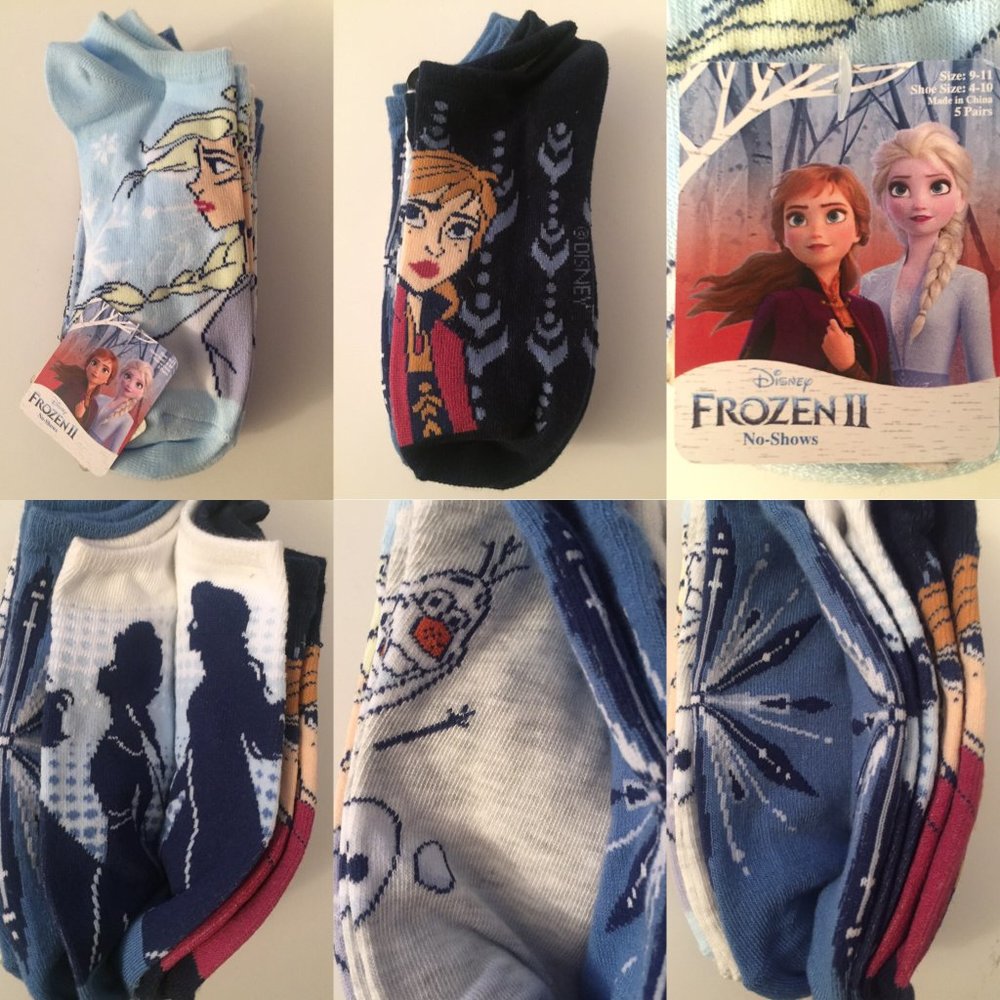 NWT Disney Frozen II, 5pk No-Show Footie Socks